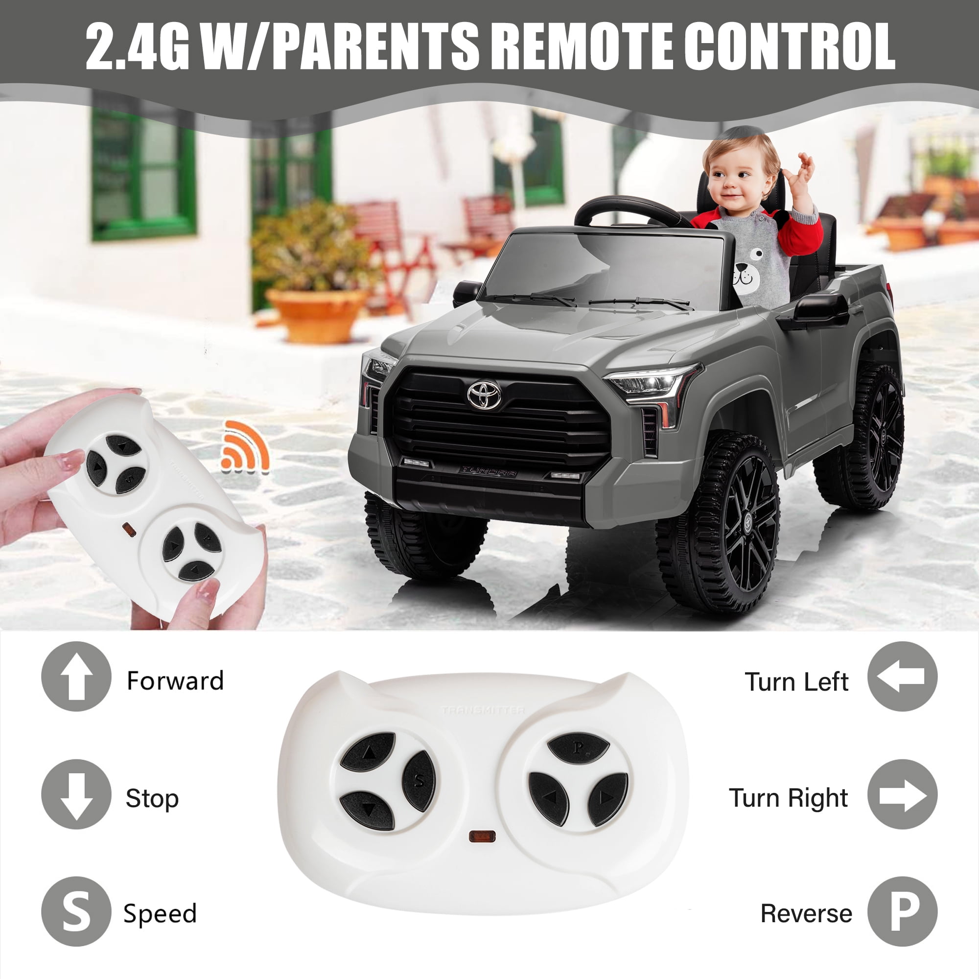 Toyota Tundra 12 V Powered Ride on Cars, Electric Pickup Truck Toys for Kids with Remote Control, 4 Wheels, Battery Powered, LED Light, MP3 Player, White