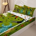 thumbnail image 3 of Manfei Halloween Festival Zipper Twin Comforter Sets with Fitted Sheet and 2 Pillowcases, Cartoon Witch Cat Flower Zipper Bedding Set, Green Red Orange,Reversible,4pcs, 3 of 6