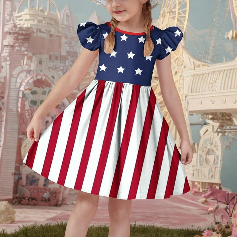 Jinhomg Girls American Flag Dresses Cute Ruffle Sleeve A Line Midi Dress  Casual 4Th Of July Party Dress Independence Day Going Out Outfits Blue 13  Years - Walmart.com