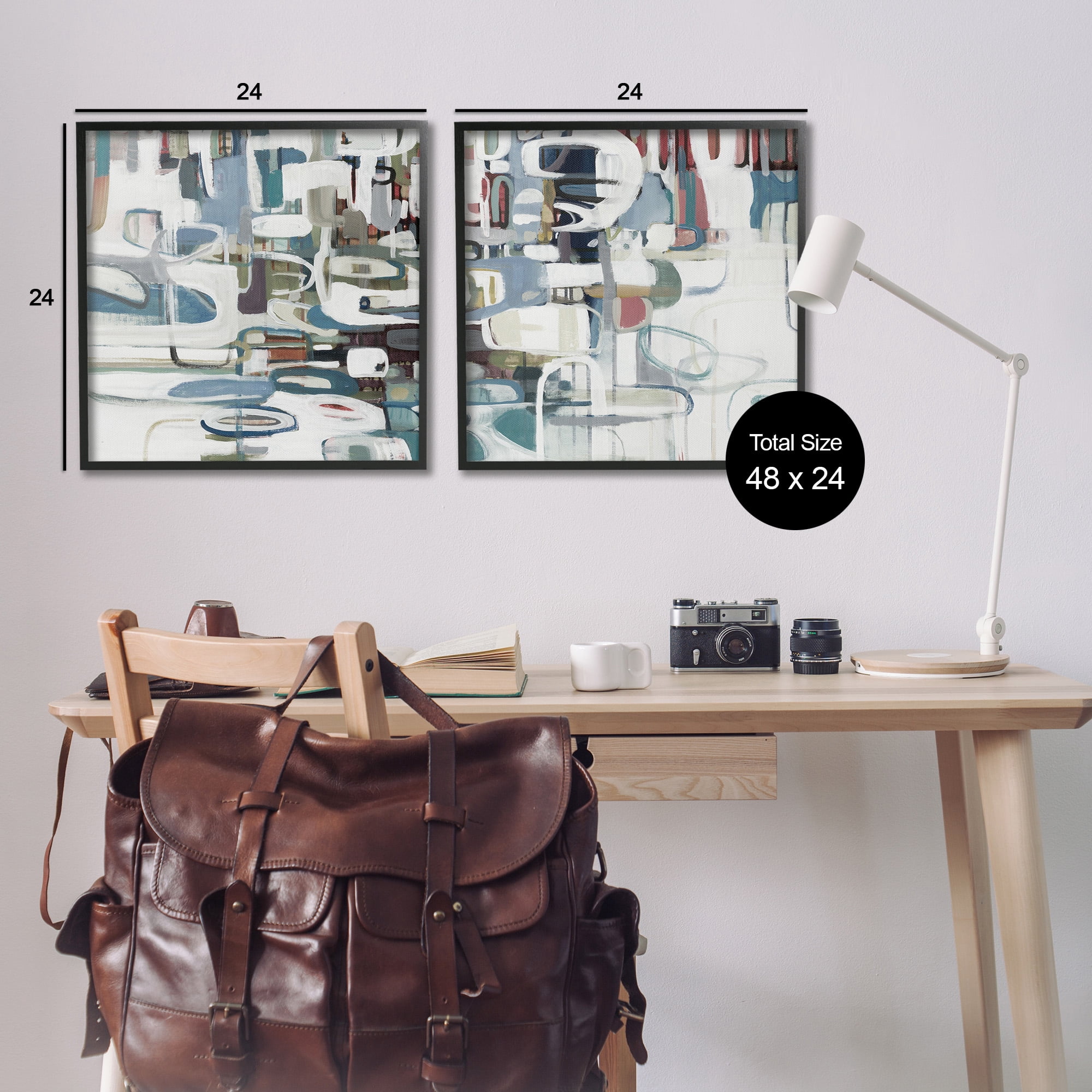 Stupell Industries Chaotic Intertwining Shapes Abstract Painting Black Framed Art Print Wall Art, 24 x 24, Set of 2