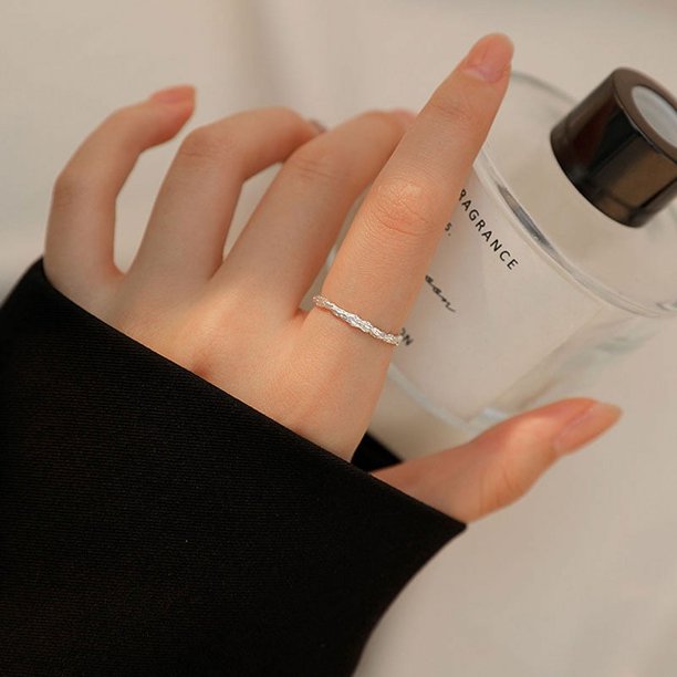 -Anillo fino con incrustaciones para mujer, estilo japonés y coreano, anillo fino con nicho, anillo pequeño roto para dedo, apertura exquisita, anillo abierto de oro apilable