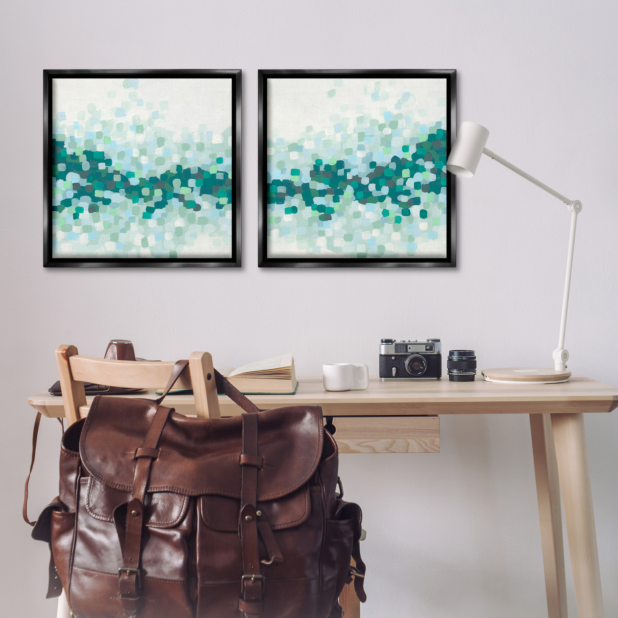 Stupell Industries Abstract Speckled Horizon Abstract Painting Black Floater Framed Canvas Art Print Wall Art, 25 x 25, Set of 2