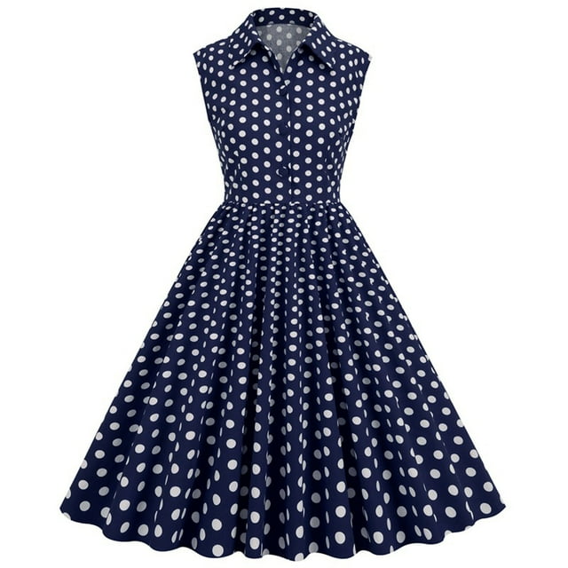 zanvin Robes d'Été, Robe Vintage pour Femme Mode Sans Manches à Col Rabattu, Boutonnée, à Pois, Robe de Soirée