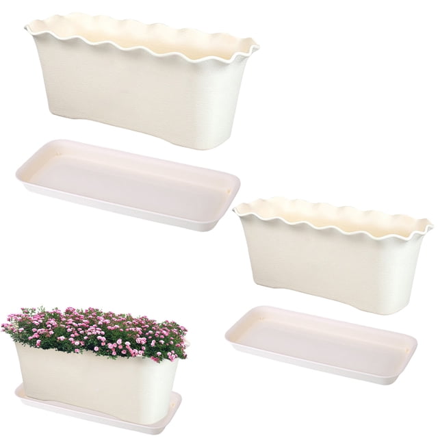 Window Box Planter Pots for Plants House Plants Indoor Planter Rectangular Windowsill Box Vegetables Pot Outdoor Spring Home Garden Patio Modern Decor,A Flower Pot And A Tray