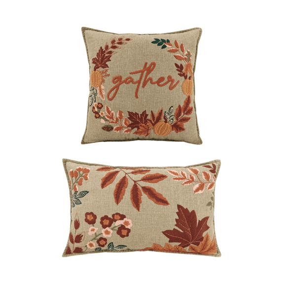 Sahpxhe 2Pc Linen Fall Pillow Covers Set,17.72x17.72in Throw Pillow Case and 19.69x11.81in Waist Pillow Case for Sofa Bed Home Halloween Thanksgiving Harvest Day Multicolor