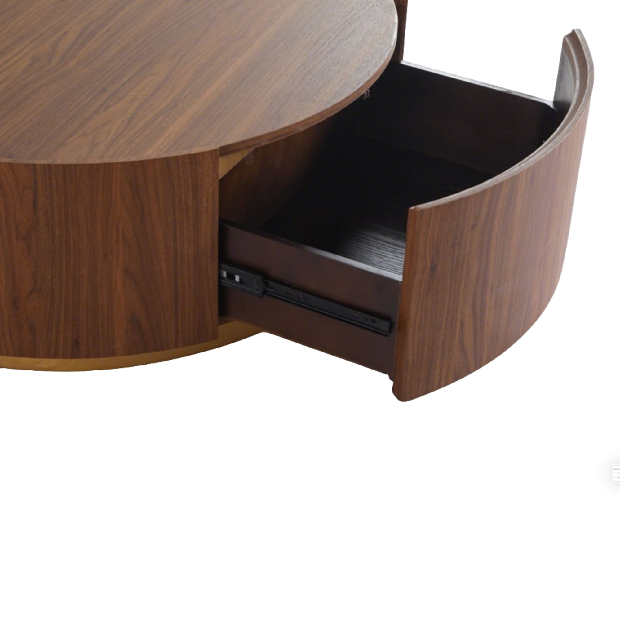 Leumius Modern Round Coffee Table with 2 Hidden Storage Drawers, Walnut Wood Finish Drum Circle Coffee Table with Storage for Living Room Bedroom