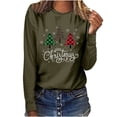 thumbnail image 2 of Cyber· Monday Clearance Clearance Under $5.00 Fayshow0 Ladies Merry Christmas Plaid Print Christmas Tree Casual Long Sleeve Round Neck Top T-Shirt, 2 of 7