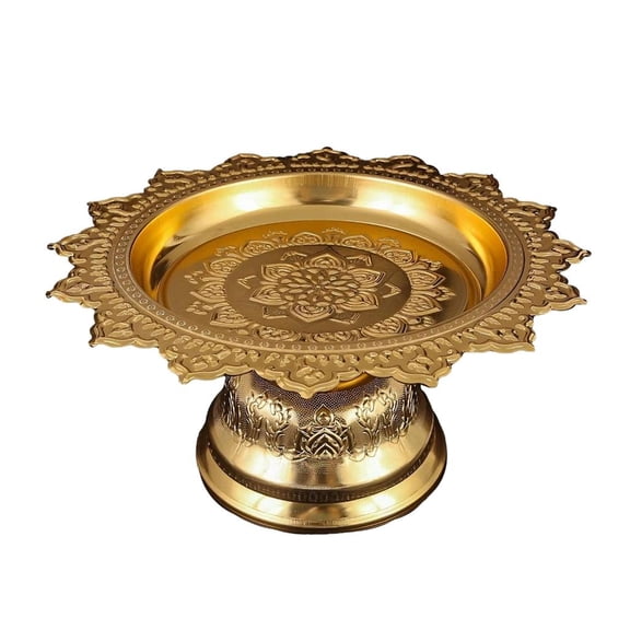 Giaone Beautiful High Footed Metal Tray With Engraved Blooms For Display And Serving