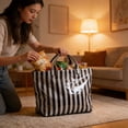 thumbnail image 4 of Striped Tote Bag - Waterproof Glossy PVC Large Capacity Handbag For Beach Shopping Travel(2#Black), 4 of 6