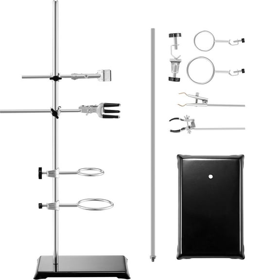 KFFKFF Laboratory Stand Kit, 2 Pack Lab Support Stands with 23.6" Rod, 8.3" x 5.3" Cast Iron Base, Comes with Flask, Burette and Cross Clamps