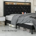 thumbnail image 5 of 4 EVER WINNER Full Size Bed Frame with Storage Headboard, Velvet Upholstered Bed Frame with LED Light, Black Full Bed Frame with Charge Station, Black, 5 of 8
