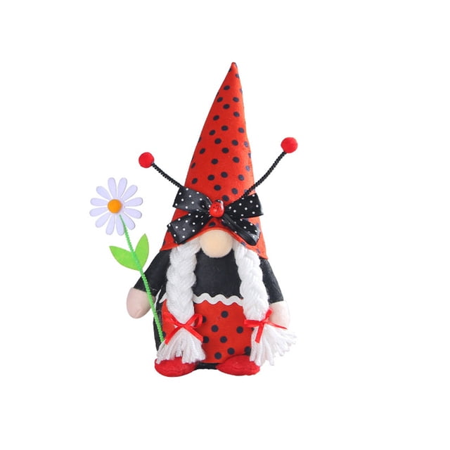 Halloween Ladybug Faceless Doll Plush Toy Home Decoration Red Cloth Material For Table Shelf Fireplace Mantle Decor Red