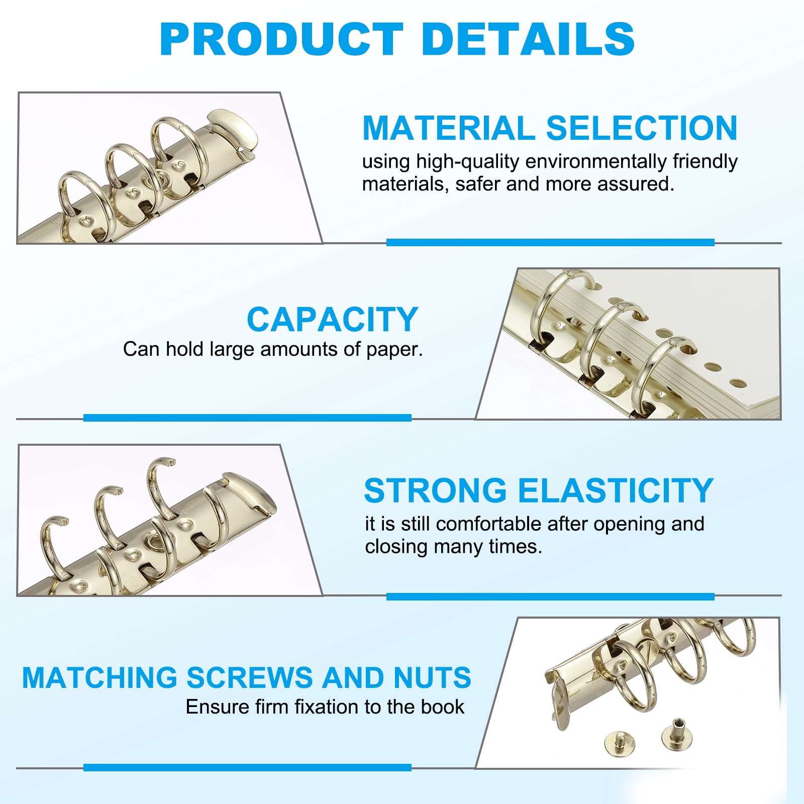 6 Holes Ring Binder, A5 Notebook 20mm Binder Mechanisms, Gold, 4 Set
