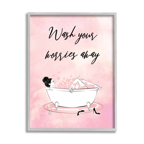 Stupell Industries Bubble Bath Glam Pink Bubbles Female Lounging, 16 x 20, Designed by Martina Pavlova