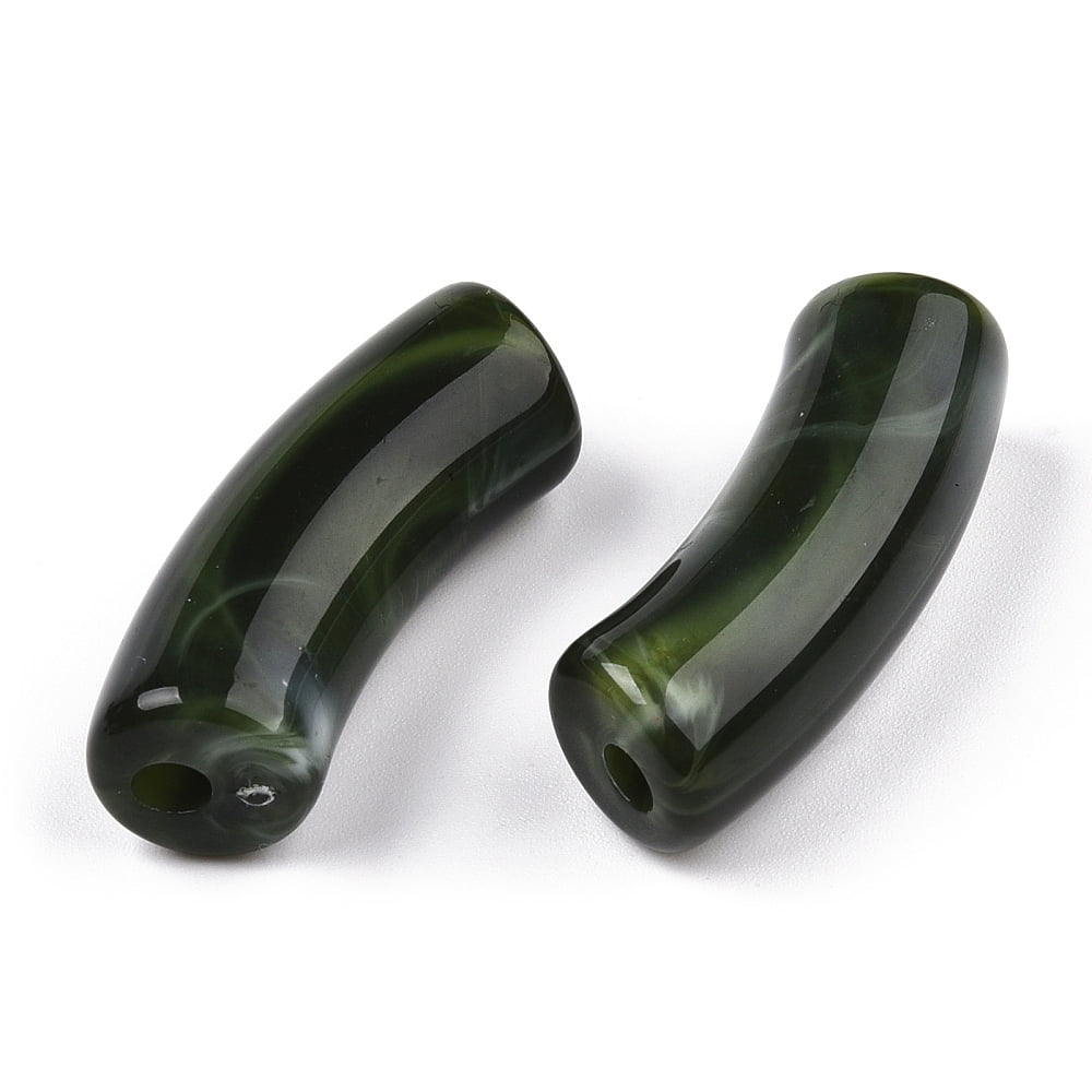 Opaque Two Tone Color Acrylic Beads Curved Tube Dark Green 34.5x13x11mm Hole: 3mm Green