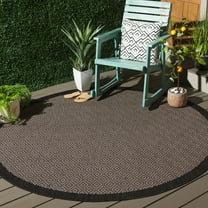 SAFAVIEH Beach House Grosvenor Bordered Indoor/Outdoor Area Rug, Black/Ivory, 6'7" x 6'7" Round