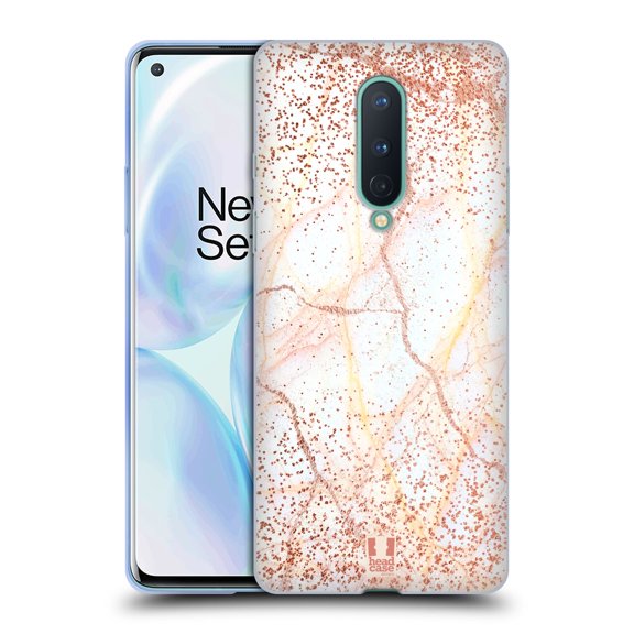 Head Case Designs Glittery Marble Prints Rose Gold Soft Gel Case Compatible with OnePlus 8 5G