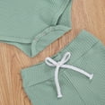 thumbnail image 4 of ITFABS Baby Short Sleeve Ribbed Knit O Neck Romper, Drawstring Short Pants, 4 of 5