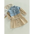 thumbnail image 3 of hirigin Kid Girl Dress, Long Sleeve Lapel Neck Denim Patchwork Drawstring Casual Party Dress, Khaki, 3 of 8