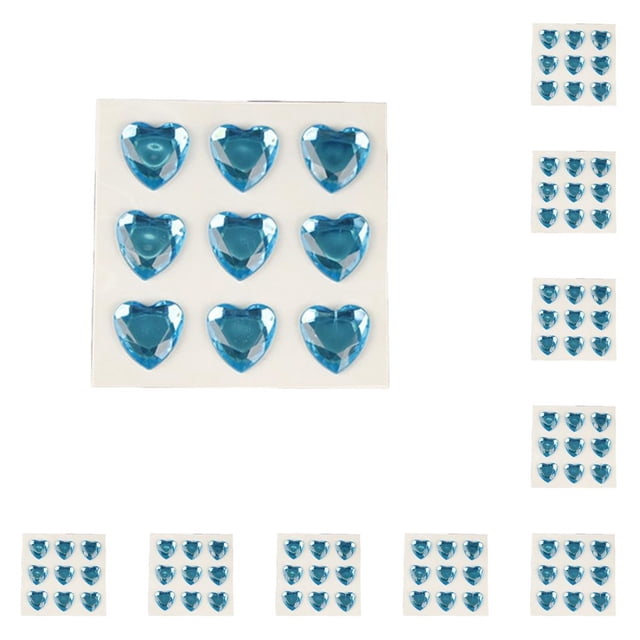 10 Sheets Rhinestone Stickers Children Hand Acrylic Decals Three-dimensional Student DIY Love Heart Crafts Label Table Party Water Blue