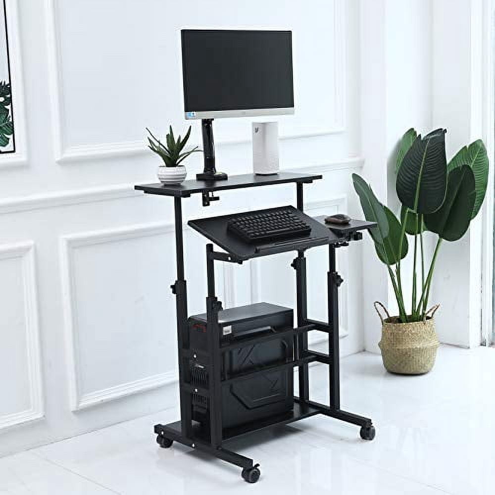 UNICOO® Portable Standing Desk on Wheels, Height Adjustable Mobile Standing Desk, Versatile Standing Portable Desk for Home Office, Rolling Sit-Stand Workstation, Ergonomic Design (U101-Black)