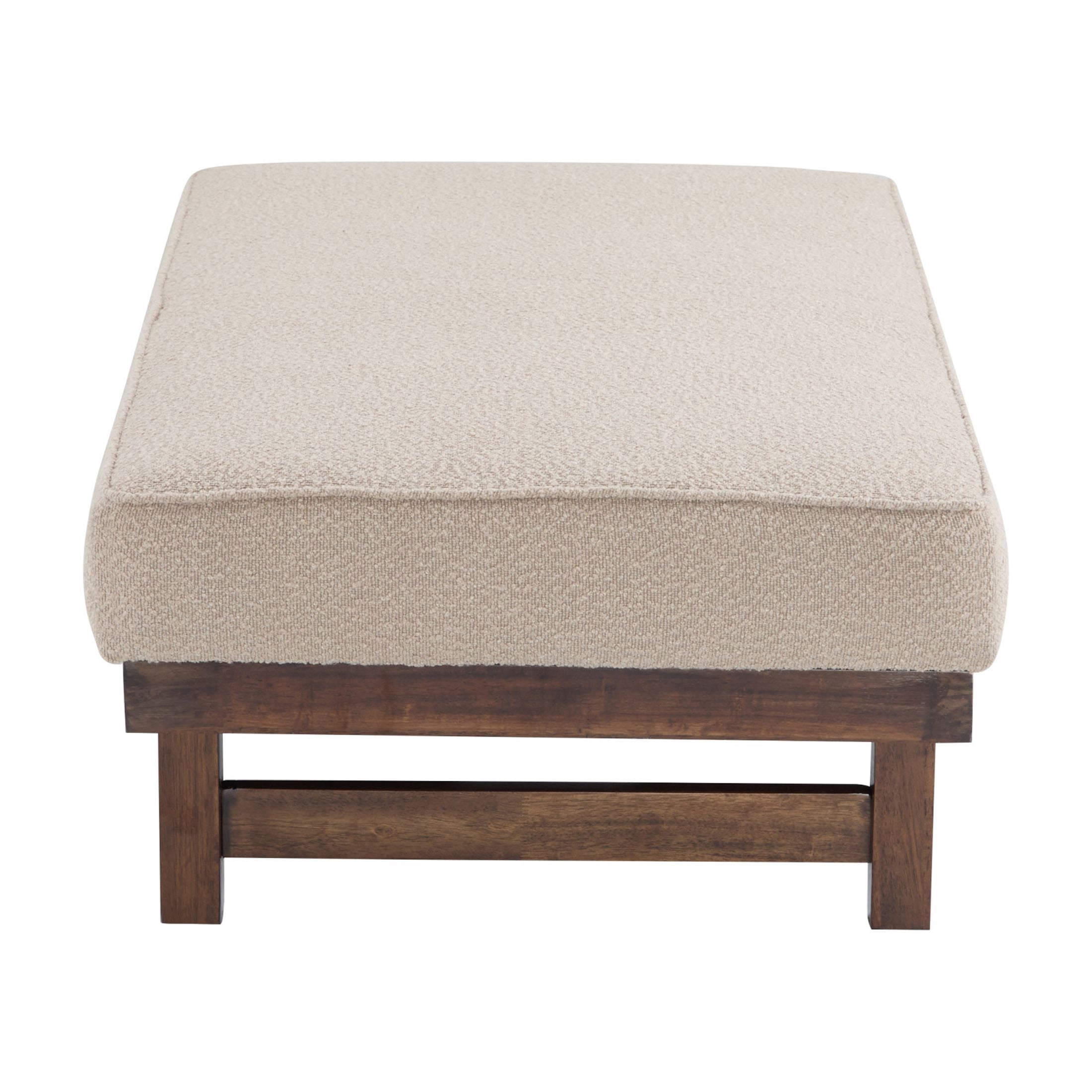 Modern Boucle Upholstered Cocktail Ottoman with Rubber Wood Legs, Light Brown