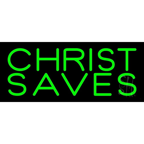 Green Christ Saves LED Neon Sign 10" Tall x 24" Wide - inches Black Square Cut Acrylic Backing, with Dimmer - Premium built indoor Sign for Home décor, Event, Religious place, Store interior, Office.