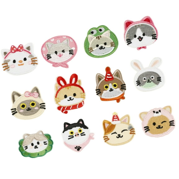 12 Pcs Kitten Sew On/Iron On Patches Cartoon Cats Embroidered Patches Sewing Patches Applique for Backpacks Decorations