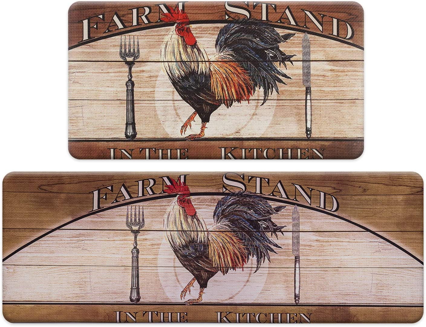 Rooster Kitchen Rug Set 2 Pieces, Cushioned AntiFatigue Kitchen Floor