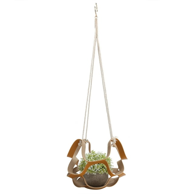 Colgador de plantas de cuero PU, macetero colgante de pared, estante para macetas, decoración interior del hogar, AmarilloL