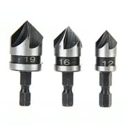 Omni Stylish 3PC1/4 Hex 5Flute 12-19mm Countersink Drill Bit for Wood Metal Quick Change