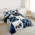 thumbnail image 3 of Feelyou Farmhouse Bear Animal Full Size Comforter Sets, Blue Check Patchwork Bedding Comforter Set, Jungle Pine Tree Plant Reversible Bedding Sets, Lightweight Room Decor, 3 Pieces, 3 of 8
