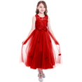 thumbnail image 3 of IDOPIP Little Big Girls Tulle Retro Vintage Dresses Flower Lace Pageant Party Wedding Floor Length Dance Evening Gown 7-8 Years Red, 3 of 7