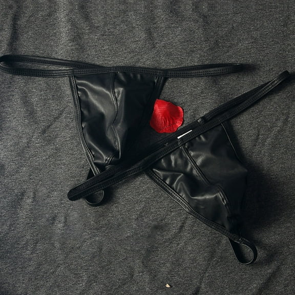 DJDLJWCJ Mens Fashion Briefs Underwear Breathable Leather Solid underpants Black XL