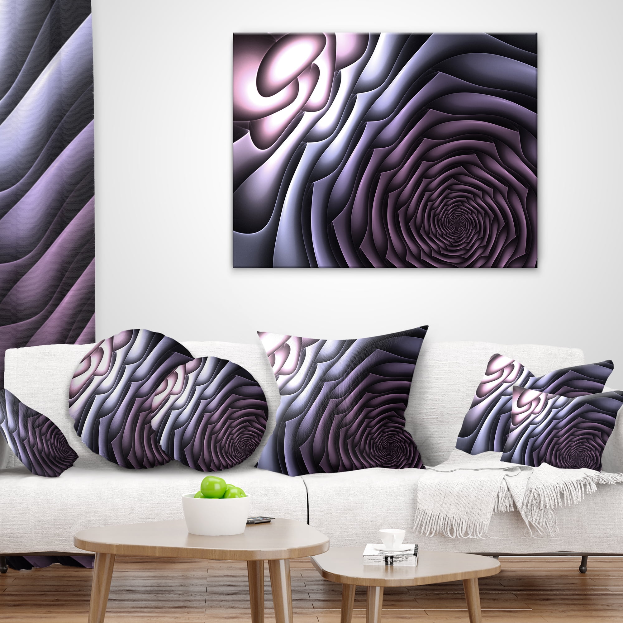 Designart Purple Flower Shaped Fractal Art - Abstract Throw Pillow - 12x20