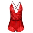 thumbnail image 7 of Levmjia Womens Lace Mesh One Piece Lingerie Set V Neck Sleeveless Ruffle Hem Bodysuit Soft Lightweight Stretchy Plus Size Nightwear Dates, 7 of 7