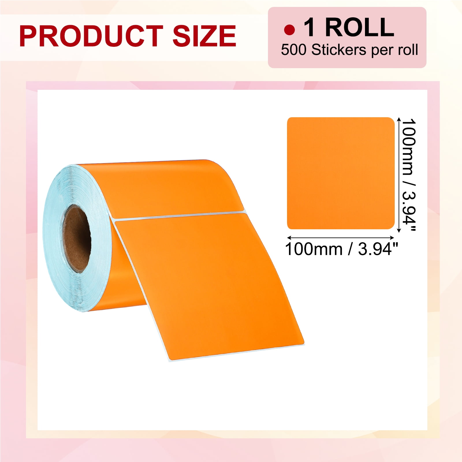 Uxcell 500Pcs Thermal Labels 3.94x3.94" Thermal Printer Labels Stickers Self Adhesive Tags Rectangle Paper Roll Small for Printer Shipping Label Mailing UPS Barcode Address Orange
