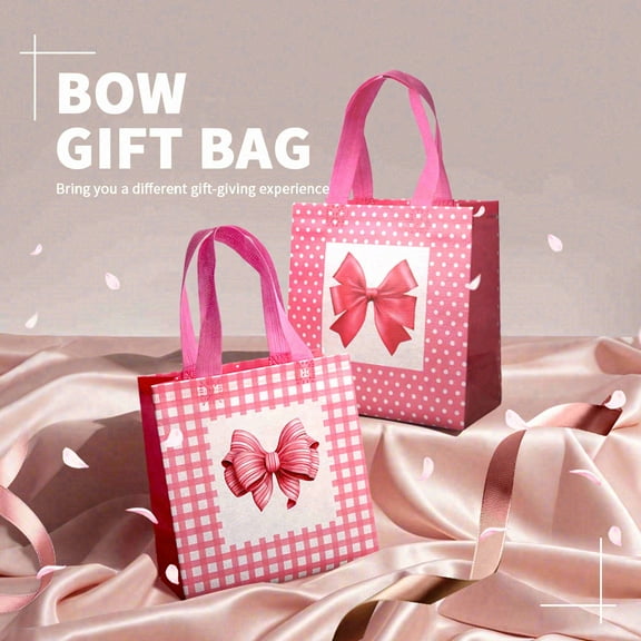 24pcs Pink Bowknot Gift Bags with a Girlish Flair, Thickened Non-Woven Candy Tote Bags, suitable for multiple occasions such as Valentine's Day, Mother's Day, wedding return gifts