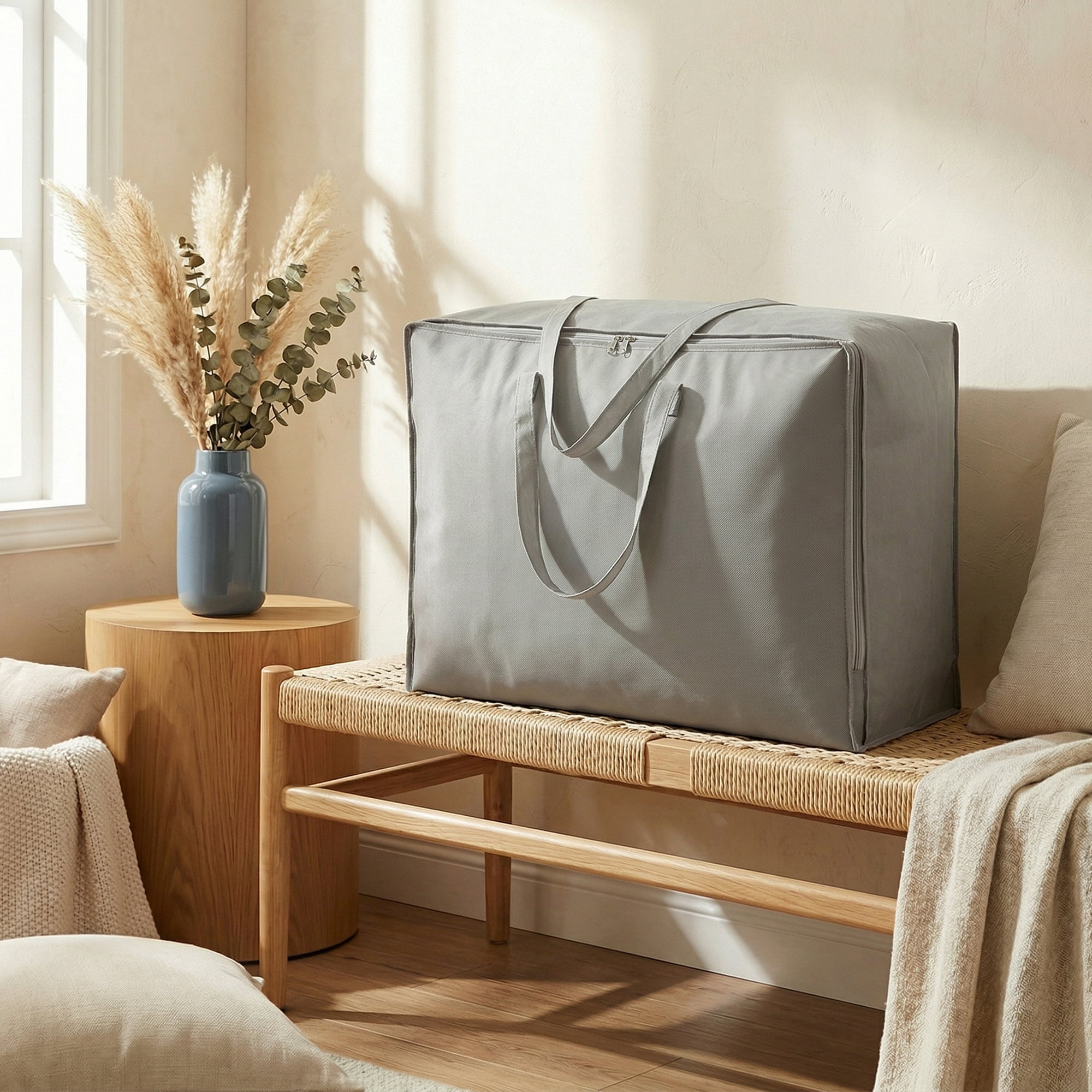 Unique Bargains Clothing Storage Bag Organize Bedroom Light Grey 27.6"x19.7"x10.2"