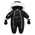 thumbnail image 2 of xiaxaixu Winter Hooded Romper, Solid Color Jumpsuit with Foot Covers  Gloves, 2 of 3