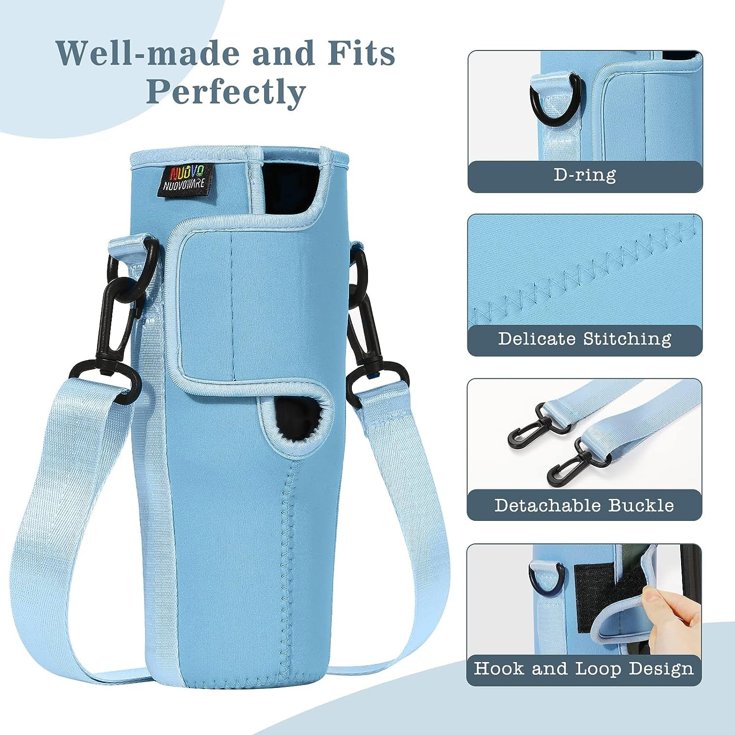 Water Bottle Holder with Strap Pouch and Handle fits Compatible