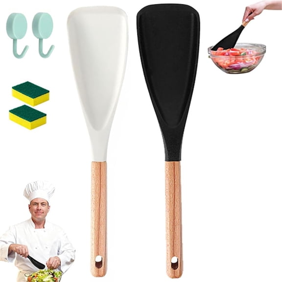 Cedar and Ash Multi Cooking Spoon, 3-in-1 Silicone Spatula Spoon with Wood Handle, Heat Resistant for Non-Stick Cookware, Stirring Scooping Serving Utensil