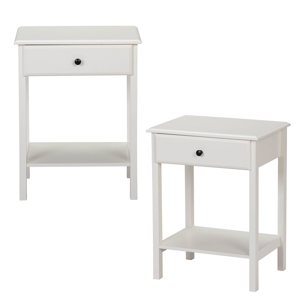 Kepooman 2 Pieces Nightstand for Bedroom, White End Table for Living Room, 1 Drawer Bedside Table for Home Office