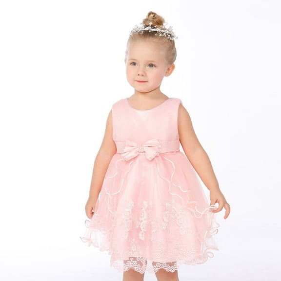 miqiaikids Cute Baby Girl Dress Bow Princess Dress Tulle Baptism Birthday Gown Party,Sizes 0-2Y