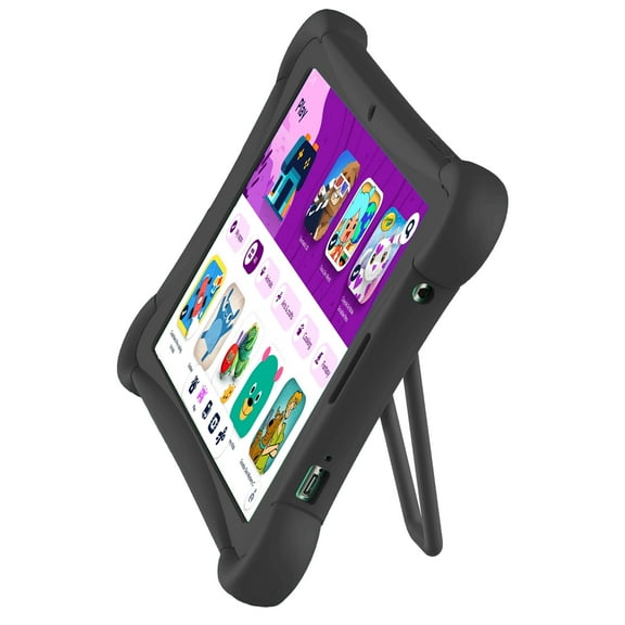 2024 ME Google Kids Space 10" Tablet Android, 64GB, Silicone Bumper Case Kickstand, Black