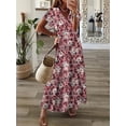 thumbnail image 3 of Women Summer Bohemian Style Print Large Hem Dresses Vintage Comfortable Casual Vacation Dress Female V Neck Short Sleeve Gown 24, 3 of 5