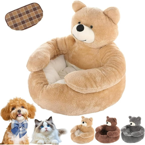 Teddy Bear Dog Bed with Arms, 2026 Cute Soft Warm Non-Slip Plush Cuddle Bear Pet Bed Detachable Washable for Cat and Small Dogs All Seasons (Yellow,M(18.1in))