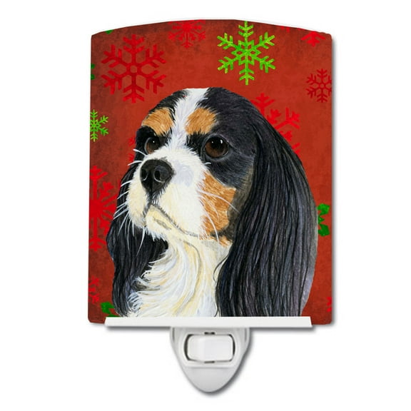 Caroline's Treasures LH9324CNL Cavalier Spaniel Red and Green Snowflakes Holiday Christmas Ceramic Night Light, 6x4x3",