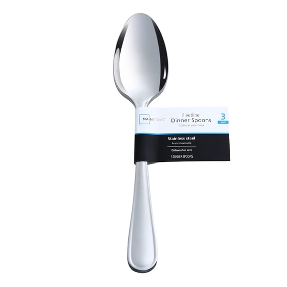 Mainstays Fleetline Mirror Polishing Stainless Steel Tableware Spoons Adult 3-Piece Set, Silver