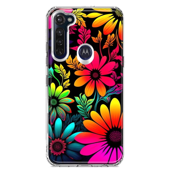 MUNDAZE Motorola Moto G Stylus Shockproof Clear Hybrid Protective Phone Case Neon Rainbow Glow Colorful Abstract Flowers Floral Cover